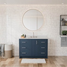 Maax Canada 107767-304-312-305 - Urba 48 in. Freestanding Single Sink Vanity in Navy with White Quartz Top and Brushed Nickel Hardw