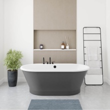 Maax Canada 103903-000-002-114 - Brioso 6636 AcrylX Freestanding Center Drain Bathtub in White with Thundey Grey Skirt