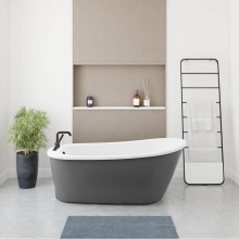 Maax Canada 105797-000-002-127 - Sax 6032 AcrylX Freestanding End Drain Bathtub in White with Thundey Grey Skirt