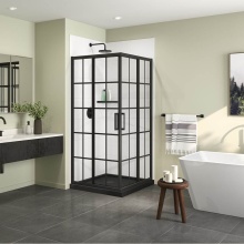 Maax Canada 107482-977-340-000 - Scarlet 36 x 36 Acrylic Corner Drain Shower Kit in Black with French Glass in Matte Black