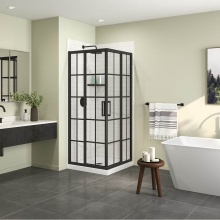 Maax Canada 107484-977-340-000 - Scarlet 32 x 32 Acrylic Corner Drain Shower Kit in White with French Glass in Matte Black