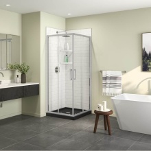 Maax Canada 107485-900-084-000 - Scarlet 32 x 32 Acrylic Corner Drain Shower Kit in Black with Clear Glass in Chrome