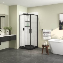 Maax Canada 107485-900-340-000 - Scarlet 32 x 32 Acrylic Corner Drain Shower Kit in Black with Clear Glass in Matte Black