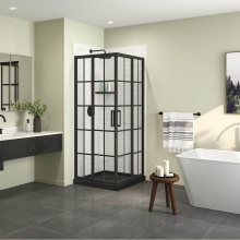 Maax Canada 107485-977-340-000 - Scarlet 32 x 32 Acrylic Corner Drain Shower Kit in Black with French Glass in Matte Black