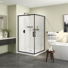 Maax Canada 107486-900-340-000 - Scarlet 42 x 42 Acrylic Corner Drain Shower Kit in White with Clear Glass in Matte Black
