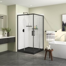 Maax Canada 107487-900-340-000 - Scarlet 42 x 42 Acrylic Corner Drain Shower Kit in Black with Clear Glass in Matte Black