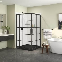 Maax Canada 107487-977-340-000 - Scarlet 42 x 42 Acrylic Corner Drain Shower Kit in Black with French Glass in Matte Black