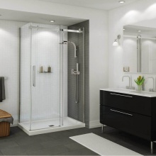 Maax Canada 420003-543-001-100 - B3Square 4836 Acrylic Corner Right Shower Base in White with Anti-slip Bottom with Center Drain