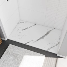 Maax Canada 107914-000-325-000 - Stonea 6032 Solid Surface Universal Shower Base in White Marble with End Drain