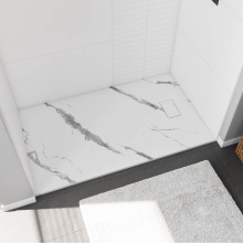 Maax Canada 107915-000-325-000 - Stonea 6036 Solid Surface Universal Shower Base in White Marble with End Drain