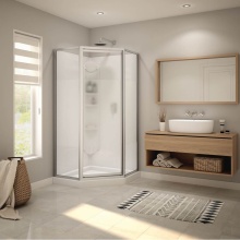 Maax Canada 300006-000-129-102 - Summit 38 x 38 Polystyrene Center Drain Shower Kit in White with Centre Silk Glass in Chrome