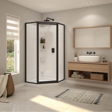 Maax Canada 300015-000-129-104 - Summit 38 x 38 Polystyrene Center Drain Shower Kit in White with Clear Glass in Matte Black