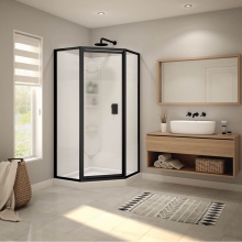 Maax Canada 300015-000-129-103 - Summit 38 x 38 Polystyrene Center Drain Shower Kit in White with Centre Silk Glass in Matte Black