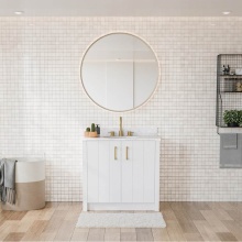 Maax Canada 107766-303-308-343 - Urba 36 in. Freestanding Single Sink Vanity in White with White Marble Top and Brushed Gold Hardwa
