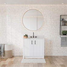 Maax Canada 107766-304-308-340 - Urba 36 in. Freestanding Single Sink Vanity in White with White Quartz Top and Matte Black Hardwar