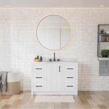 Maax Canada 107767-303-308-340 - Urba 48 in. Freestanding Single Sink Vanity in White with White Marble Top and Matte Black Hardwar