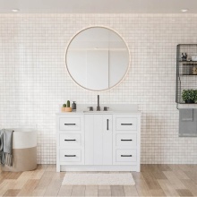Maax Canada 107767-304-308-340 - Urba 48 in. Freestanding Single Sink Vanity in White with White Quartz Top and Matte Black Hardwar