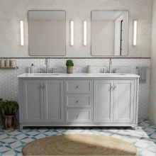 Maax Canada 107765-303-309-305 - Vanuria 72 in. Freestanding Double Sink Vanity in Light Grey with White Marble Top and Brushed Nic