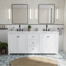 Maax Canada 107765-303-308-340 - Vanuria 72 in. Freestanding Double Sink Vanity in White with White Marble Top and Matte Black Hard