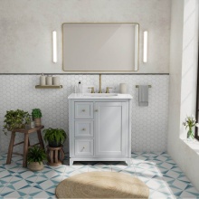 Maax Canada 107763-303-309-343 - Vanuria Left 30 in. Freestanding Single Sink Vanity in Light Grey with White Marble Top and Brushe