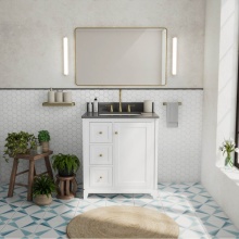 Maax Canada 107763-306-308-343 - Vanuria Left 30 in. Freestanding Single Sink Vanity in White with Grey Quartz Top and Brushed Gold