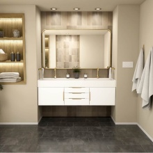 Maax Canada 107769-307-308-343 - Zidea 60 in. Floating Double Integral Sink Vanity in White with White Solid Surface Top
