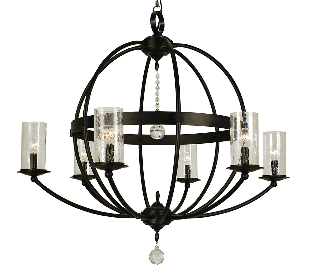 6-Light Matte Black Compass Foyer Chandelier