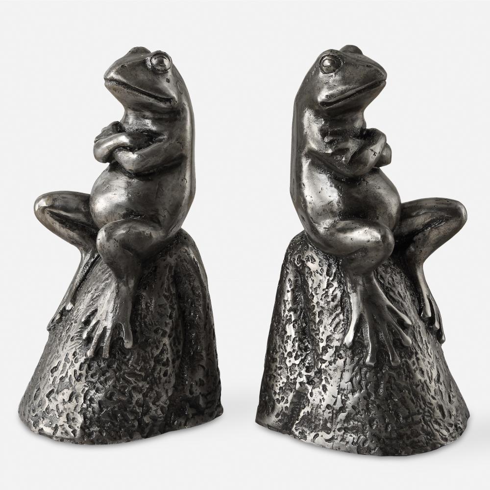 Daydreaming Frogs Aged Silver Bookends, S/2