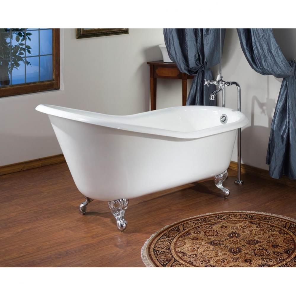 Slipper Tub, 68'', White In, Custom Out, 7'' Drill, Chrome Feet