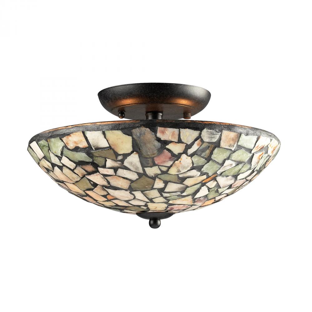 Two Light Dark Rust Bowl Semi-Flush Mount