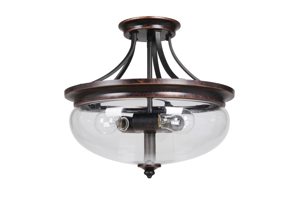 Stafford 3 Light Semi Flush in Aged Bronze/Textured Black