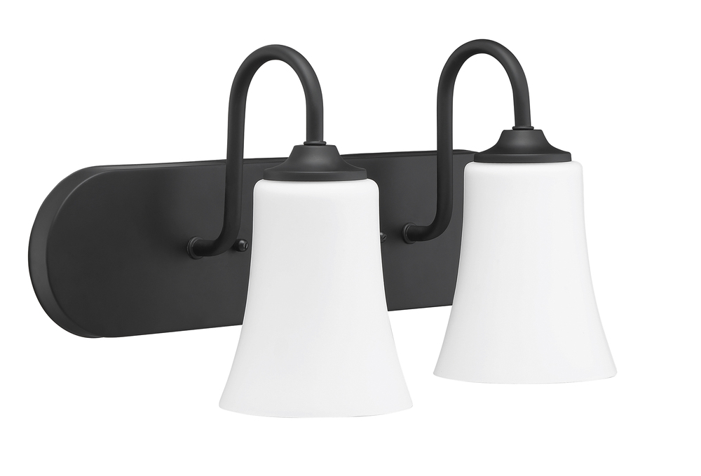 Gwyneth 2 Light Vanity in Flat Black (White Glass)