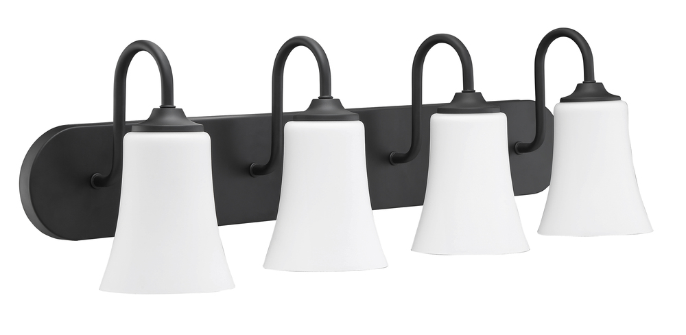 Gwyneth 4 Light Vanity in Flat Black (White Glass)