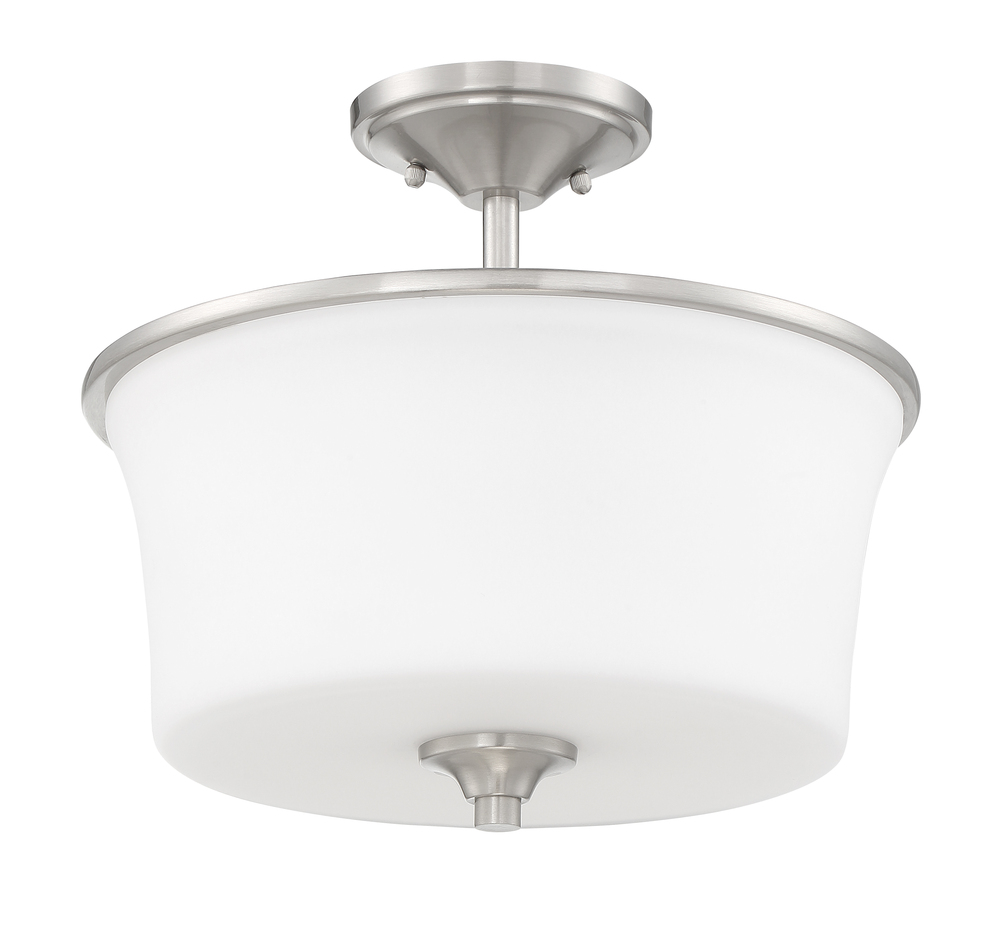 Gwyneth 2 Light Convertible Semi Flush in Brushed Polished Nickel (White Glass)