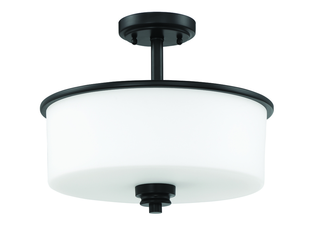 Bolden 2 Light Convertible Semi Flush in Flat Black (White Glass)