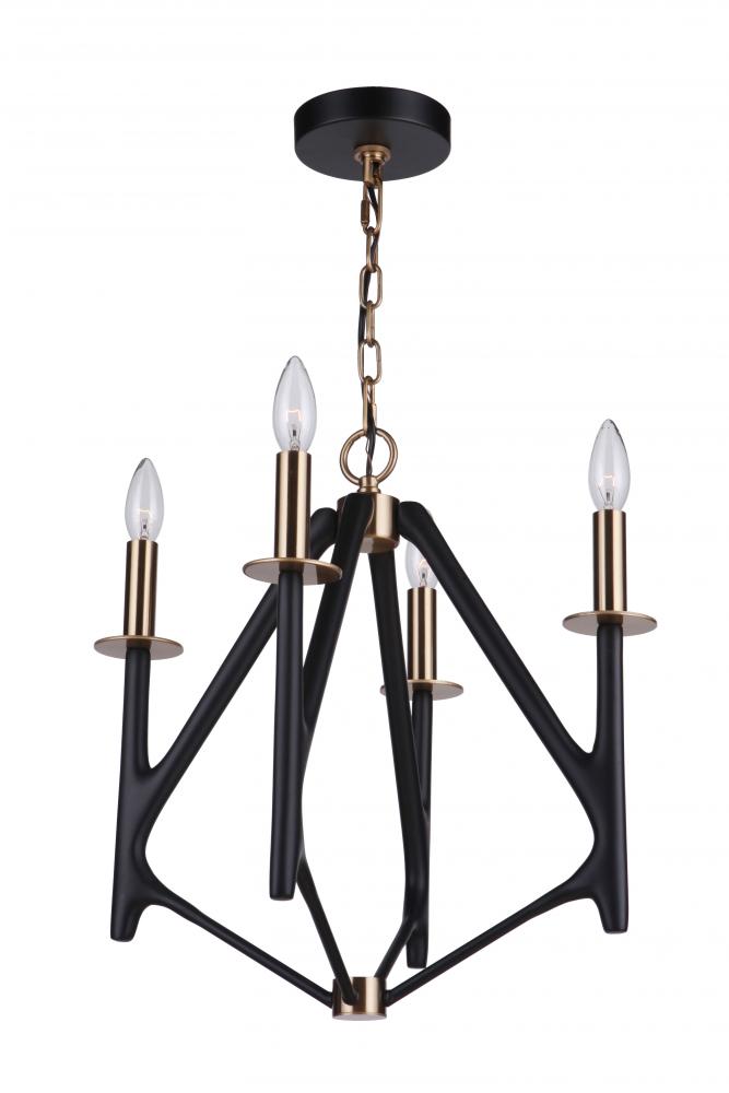 The Reserve 4 Light Chandelier in Flat Black/Satin Brass