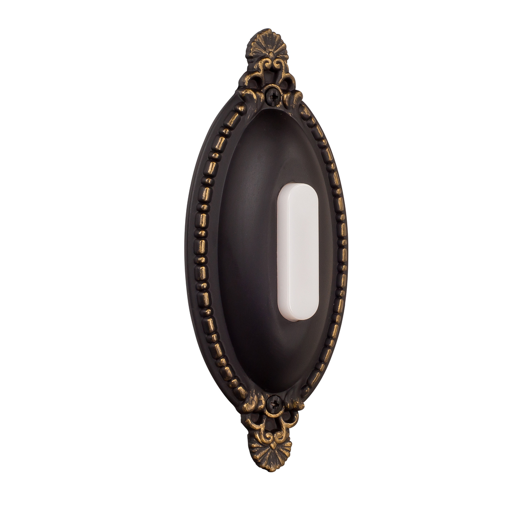 Surface Mount Oval Ornate LED Lighted Push Button in Antique Bronze